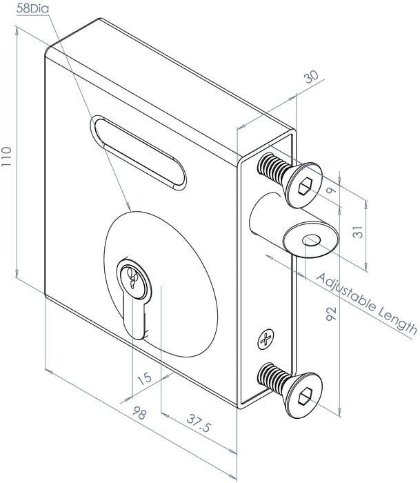 SBKLLT Select Pro Bolt-on long throw keylatch - fits up to 60mm gate frame