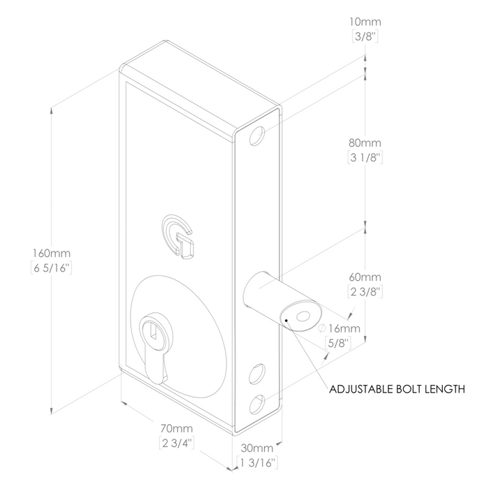 BK Superlock bolt on keylatch - fits up to 60mm gate frame